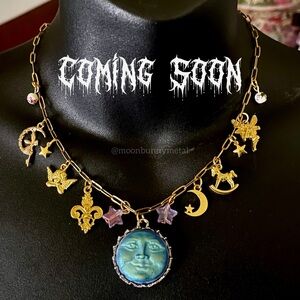 Whimsical Custom Handmade Charm necklace 
choker Moon Face Fairy Fantasy